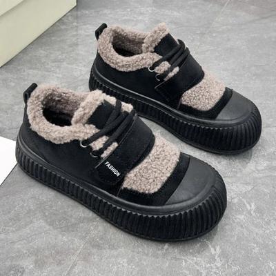 New Winter Warm Cotton Shoes for Women with Plush Lace Up Casual Sports Shoes, Fashionable Thick Soled Lightweight Cotton Shoes