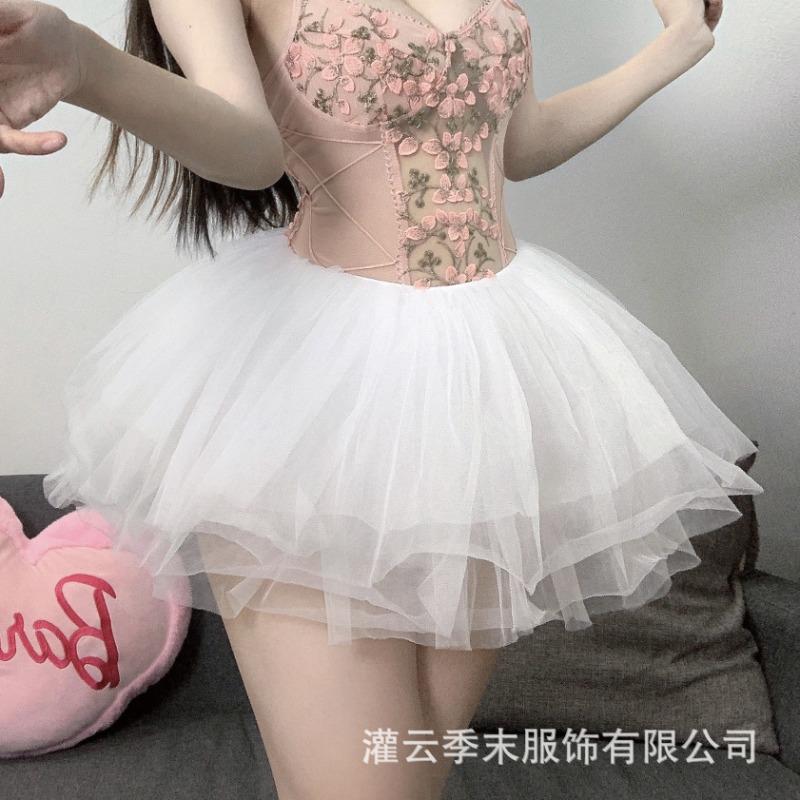Sexy underwear sweet perspective tutu skirt dark devil onesie mesh skirt cos accessories women