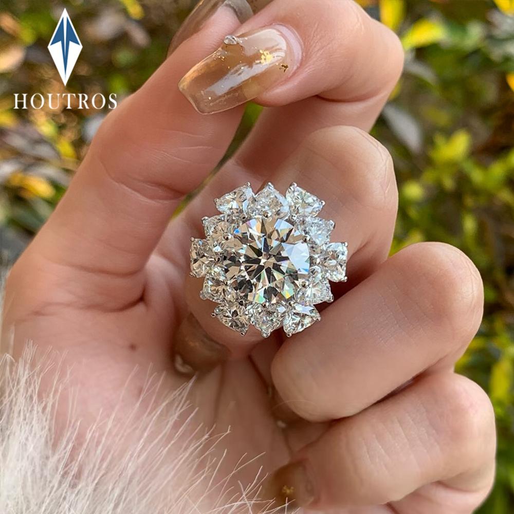 Houtros 5CT Big Moissanite Wedding Ring for Women CopperFlower Diamond Engagement Band Luxurious Jewelry GRA