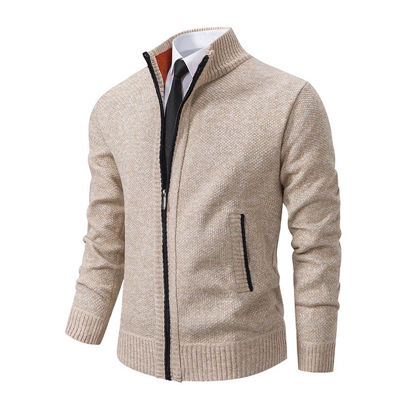 Plus Size Men's Casual Cardigan Jacket: Autumn/Winter Warm, Fashionable Stand Collar Sweater for 2026.