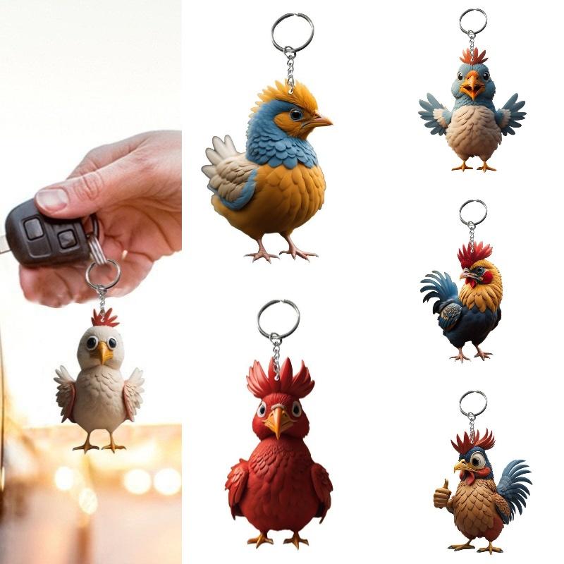 Keychain Cartoon Chicken Bag Charm Car Pendant Halloween Christmas Decoration
