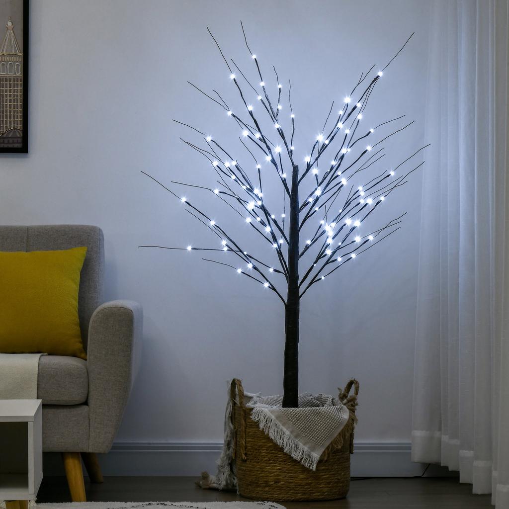Artificial Birch with LED Lighting, 96 Cold White Micro LEDs, 150 Cm, Brown