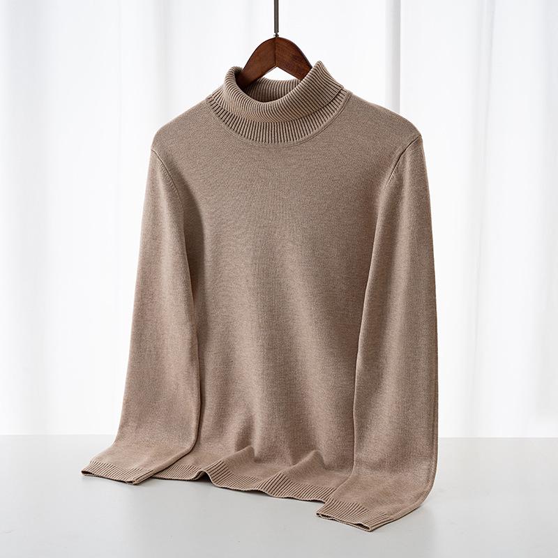 Men s Solid Color High Neck Modal Knit Sweater - Autumn Winter Pullover Top 3XL
