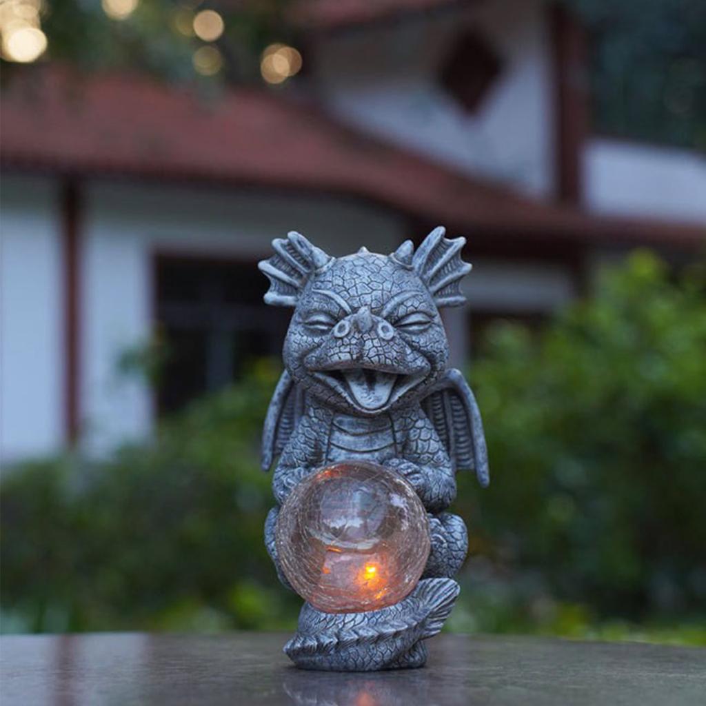Solarbetriebene Mondlampe, Gartendekoration für den Außenbereich, Kunsthandwerkliche Harz-Drachenskulptur-Ornament