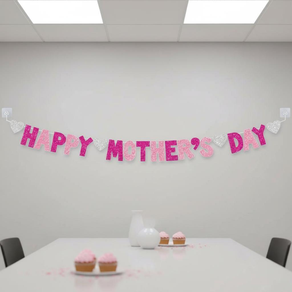 Joyful Mother's Day Banner Easy to Hang Mother's Day Glitter Banner Holiday Decoration Premium Cardstock Party Supply