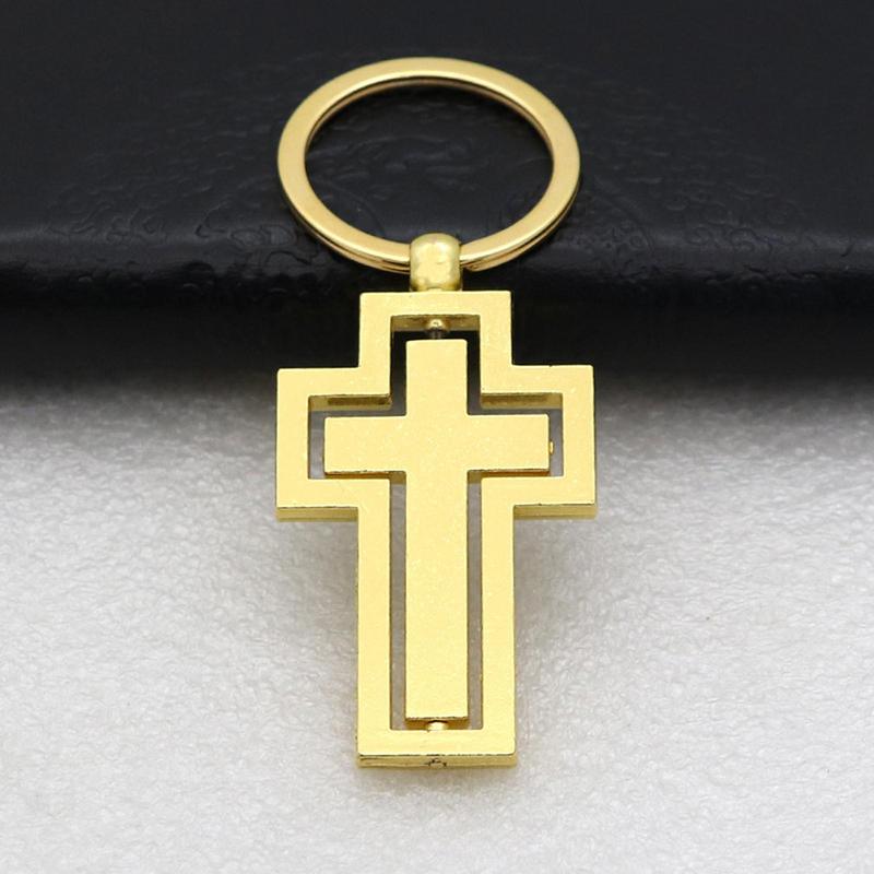 360 Rotating Crosses Keychain Metal Hollow Car Key Pendant Waist Hanging Key Holder Religious Belief Souvenir Gift
