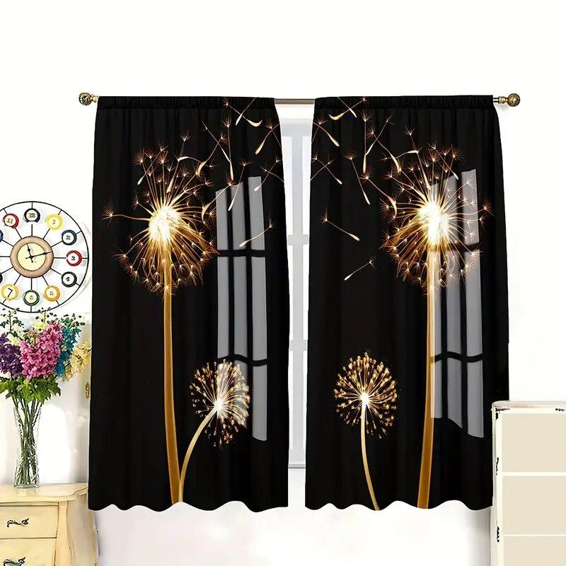 Golden Dandelion Flower Pattern Printed Curtains Suitable Bedroom Living Room Home Decoration Curtain Made Of Polyester Washable Great Ready