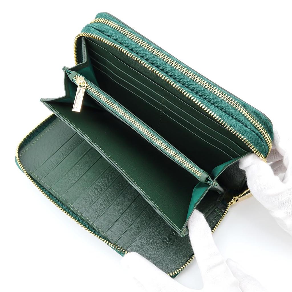 [Revetta] Stingray Leather Long Wallet, Large Capacity, 40 Card Slots, Double Round Zipper, Gold, Galuchat Stingray Green, Men's Genuine Leather [115-
