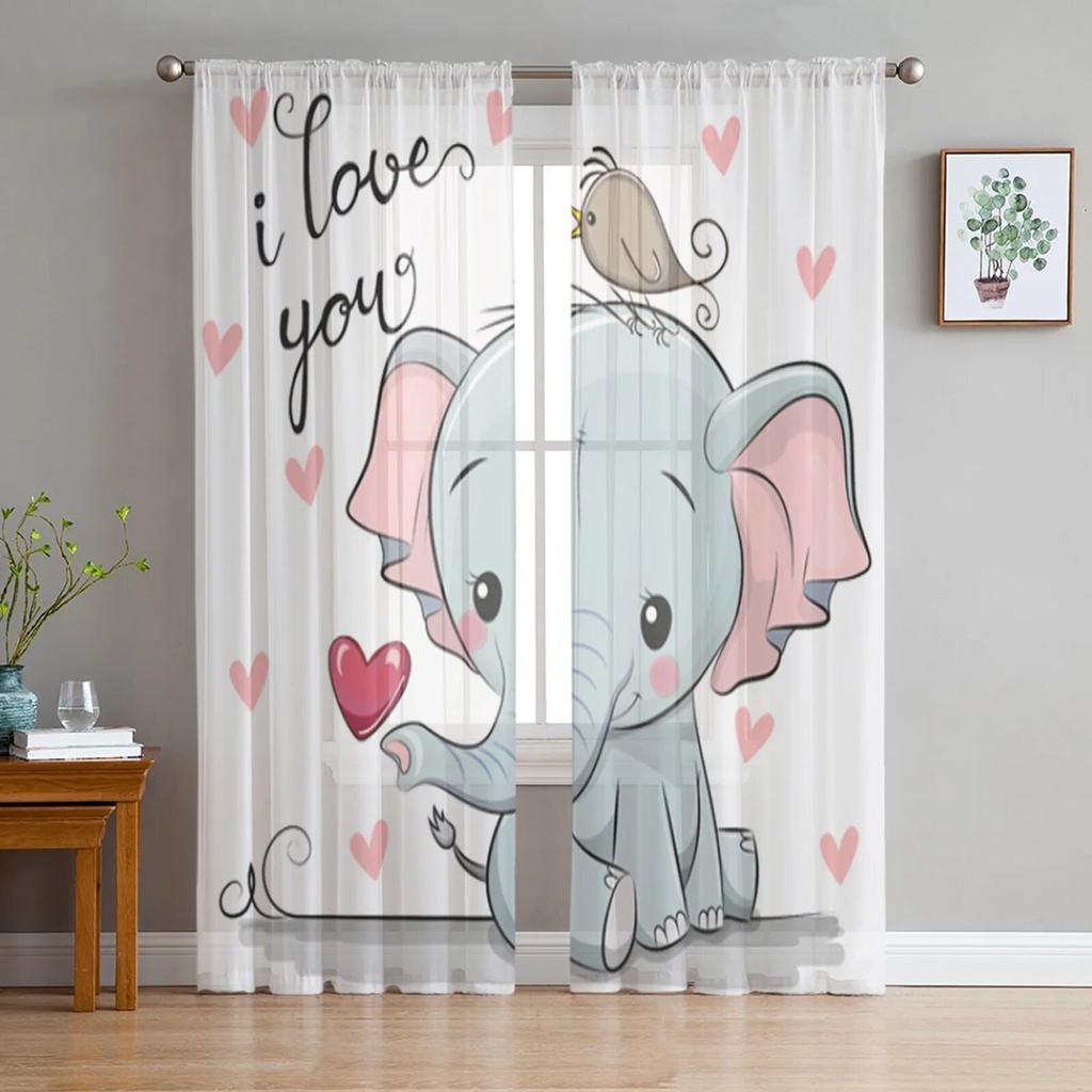 Sweet Baby Elephant Zasłony Okna Salon Tiulowe Zasłony Wystrój Kuchni Dzieci Pokój Zasłony Okna Leczenie