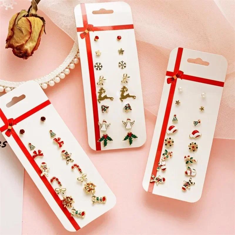 1 Set Christmas Series Earrings Women Gifts 8 Pairs Elk Christmas Tree Earring Set Earring Fashion Jewerly Accessories for Women