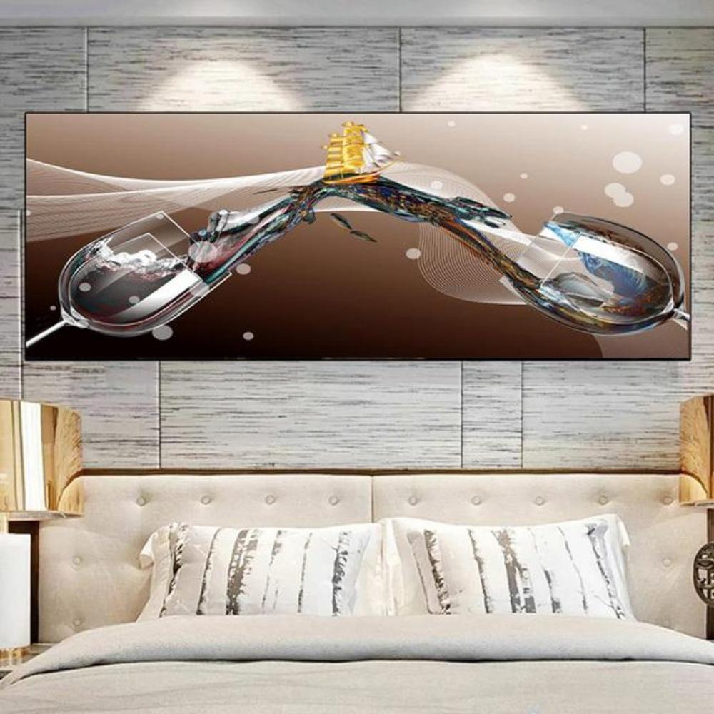 Modern Abstract Golden Wine Glass Boat Canvas Painting Posters and Prints Wall Picture for Living Room Home Decor No Frame