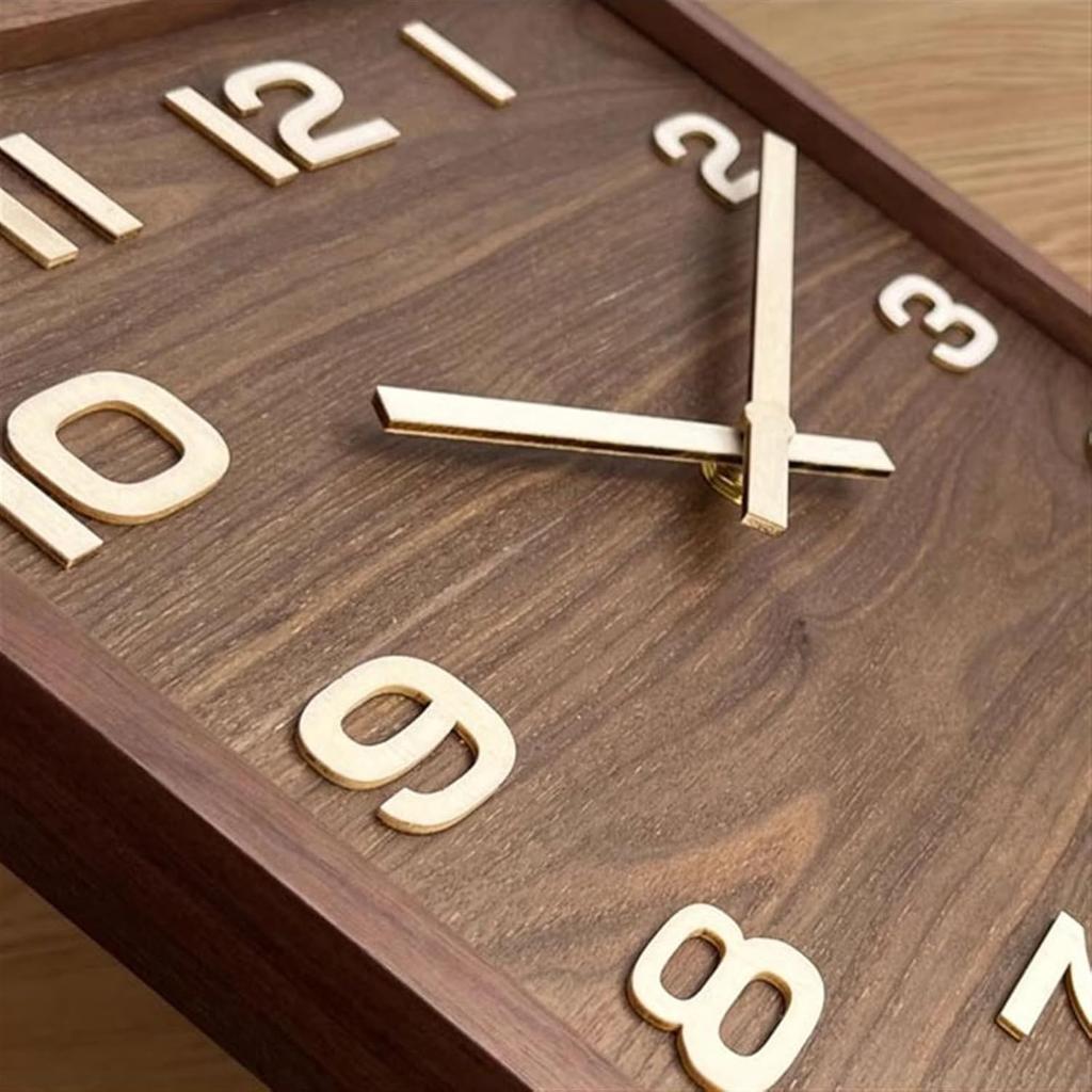 Wall Clock Wood Square Wall Clock Vintage Clock Walnut Mute Chinese Simple Seat Clock No Punch Living Room Wall Clock Alarm Clock Wall Clocks(Medium)