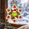 Stained Glass Style Decor Green Elf Christmas Ornament, 2D Acrylic Red Bell Tree Candy Cane Gift Box Xmas Hanging Charms Shaped Double Sided