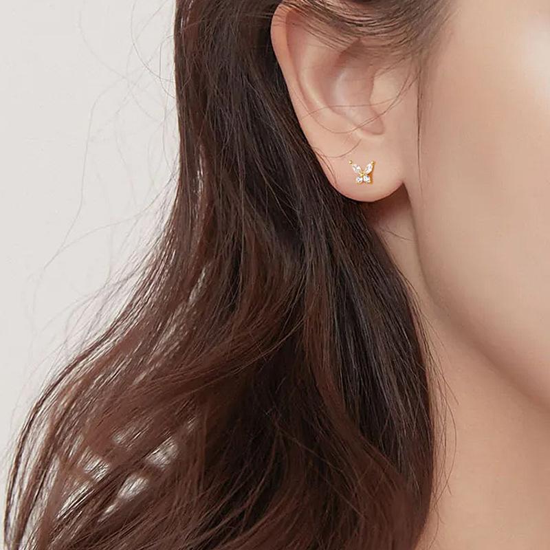 925 Sterling Silver Korean Mini Cute Butterfly Zircon Stud Earrings for Women Fashion Exquisite Jewelry Gifts