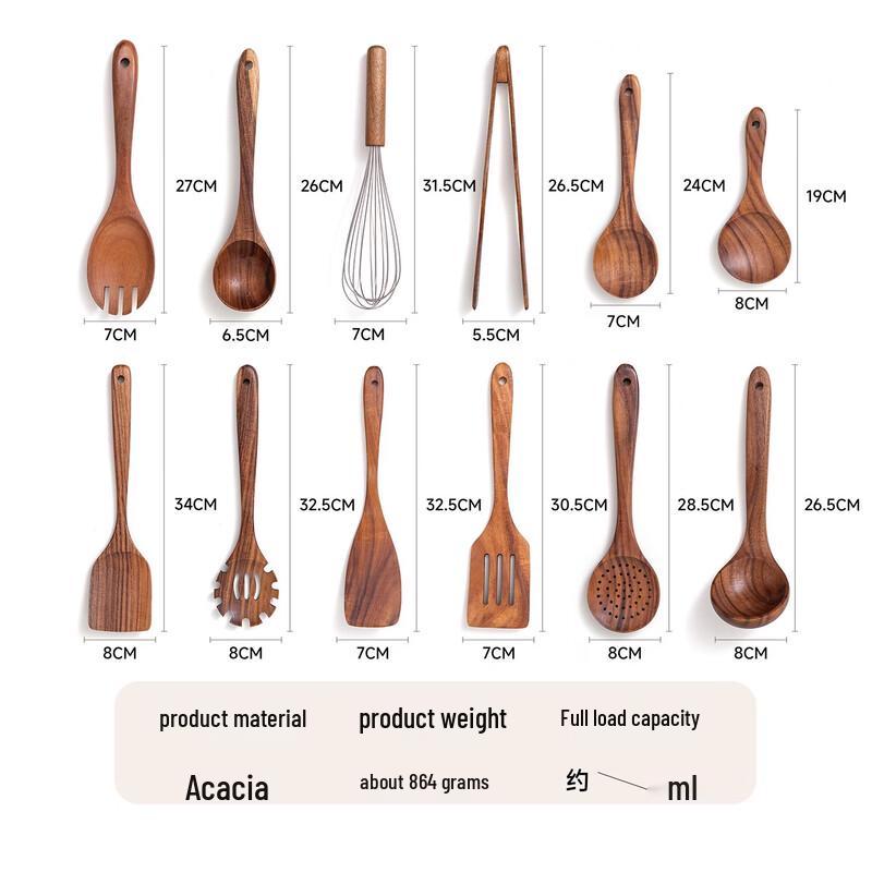 Abay Teak 12-Piece Non-Stick Cooking Utensil Set