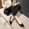 Pointed Thick Heel Single Shoes Women's New Soft Sole Not Tired Middle Heel Light Mouth Black Work Shoes Commuter Women's Shoes