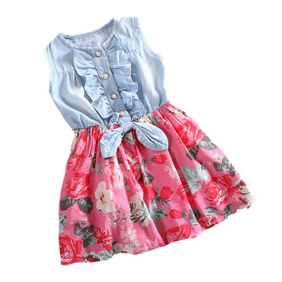 

Детское платье Джинсовое дышащее платье с цветочным принтом для маленьких девочек для повседневной жизни 140cm красный