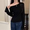 Women's Gray Off-Shoulder Asymmetric Slimming Long Sleeve Top - 2024 Trendy Autumn/Winter Versatile Style