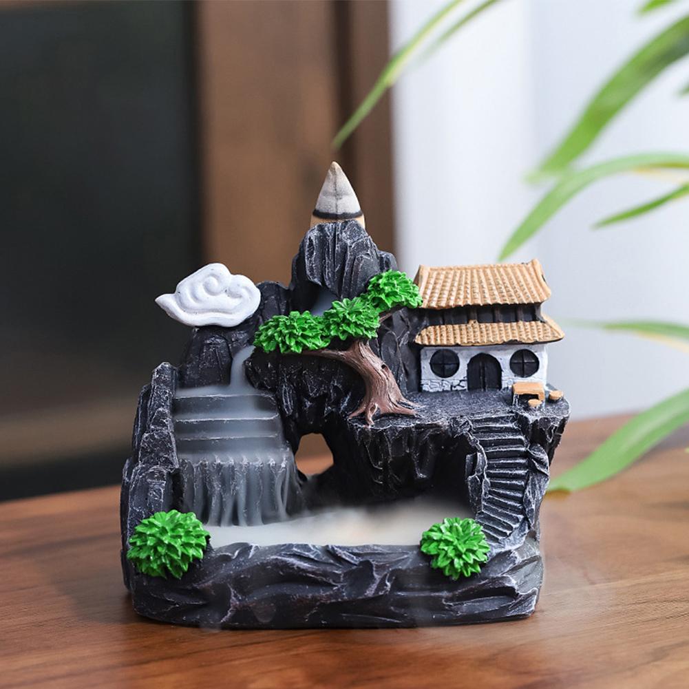 Creative Home Decorations Windproof Backflow Incense Fountain&Candlestick Ornaments Desktop Ind G6D8
