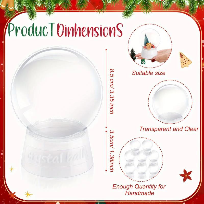 DIY Snow Globe Kit, Clear Plastic Christmas Ornaments, Home Decor, Lightweight White Display Containers for Crafts and Storage