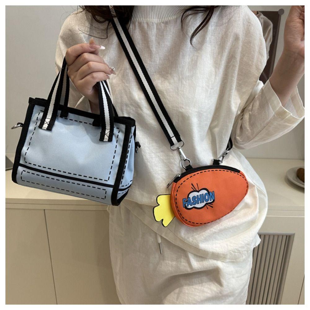 Detachable 2D Anime Tote Bag Canvas Cartoon Crossbody Bag Cute Comic Shoulder Bag  School