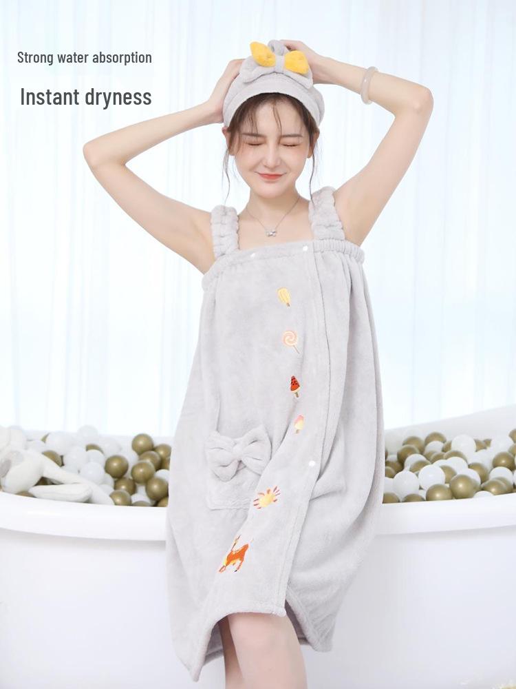 Women's Quick-Dry Coral Fleece Bathrobe - A-line Wearable Towel, Ideal for Home Use, Highly Absorbent, No Shedding, Summer Style.