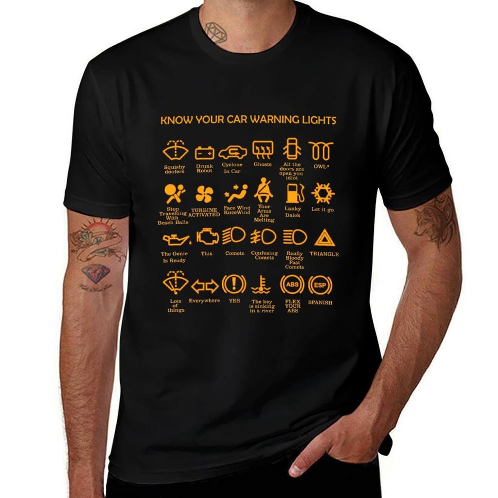 Car Warning Lights Very Funny Original Driver Gift Tshirt Large Size Loose Casual Tee
