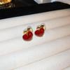 Red Bow Coin Purse Earrings: Silver Needle Retro Snake Lock Studs, New Year High-End Ear Jewelry.