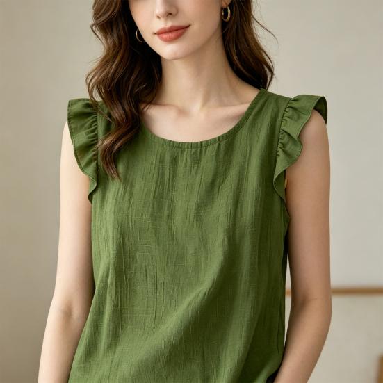 Women Tops Loose Fit Ruffle Sleeve Vest