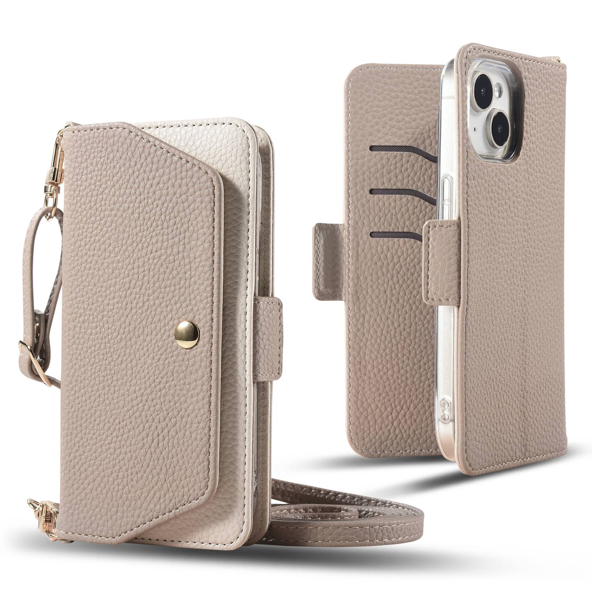Multi-Function PU Leather Wallet Crossbody Strap Phone Case with Card Holder Lanyard for Google///// хаки