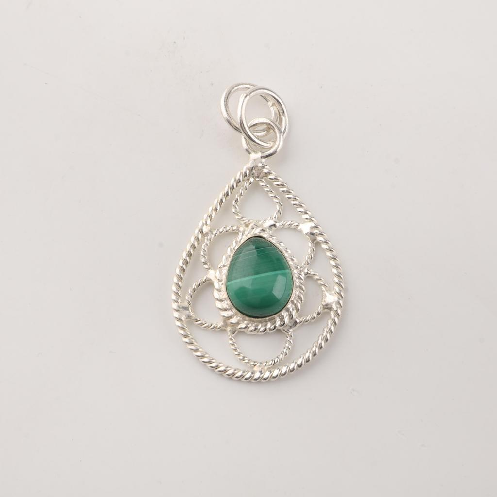 Malachite Gemstone 925 Sterling Silver Handcrafted Pretty Pendant 1.40" For Gift PP-19-17