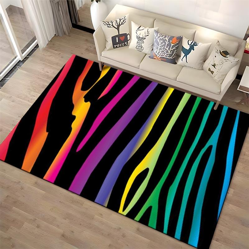 Colorful Rainbow Zebra Stripe Pattern Modern Area Rug for Living Room Suitable for use as an anti-slip for living room bedroom sofas