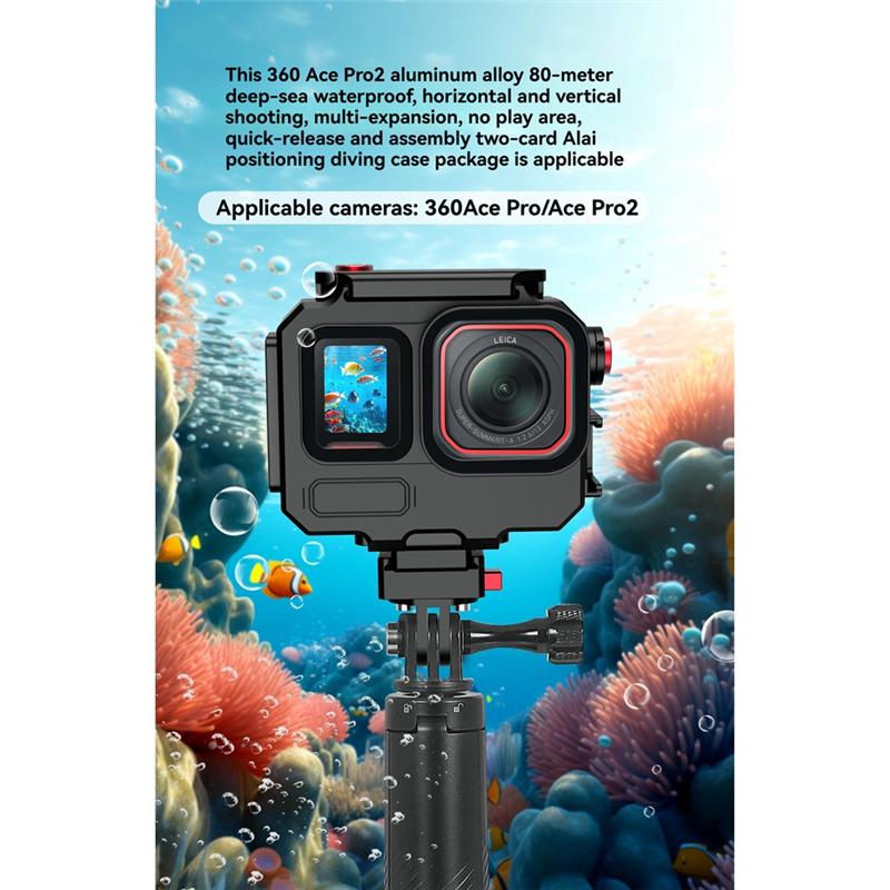 ABUO-For Insta360 Acepro2 Underwater Diving Protective Shell 263FT/80M Waterproof Dive Case With Universal Two-Card Holder