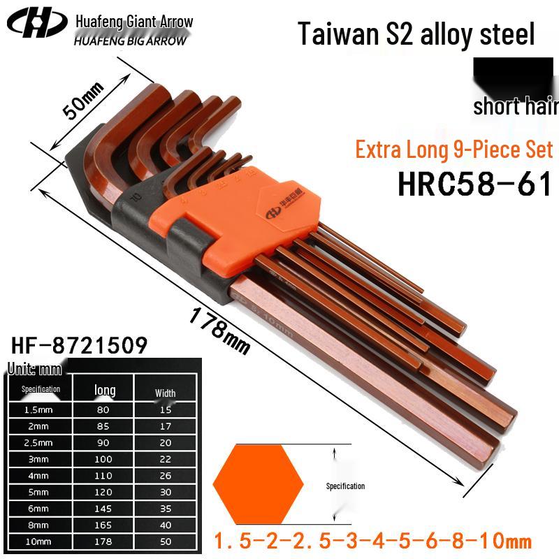 Industrial Grade S2 Hex Key & Screwdriver Set (1.5-19mm) - Single Size 8 Hex Wrench