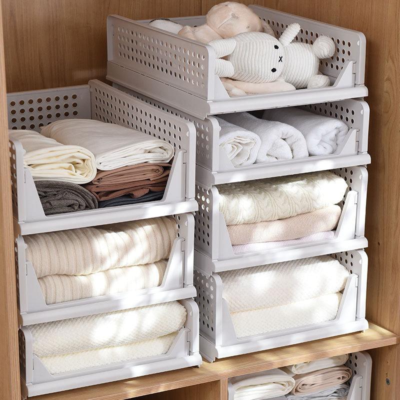 5 Pack Folding Closet Organizers Storage Box, Stackable Plastic Storage Basket, Closet Organizers and Storage Drawer Shelf Stora