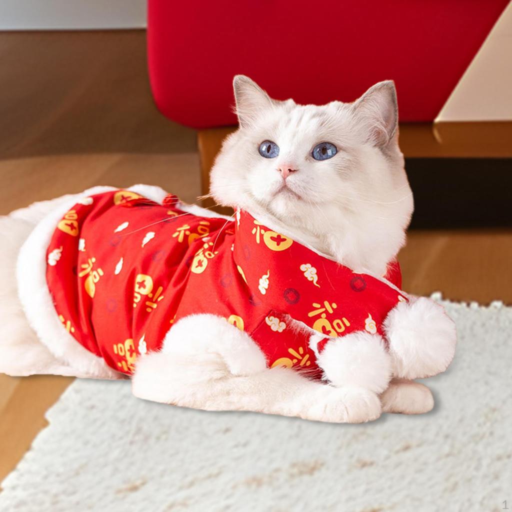 Chinese Tang Suit Winter Puppy Clothing with A Scarf Dogs Coat Cold Weather Clothes for