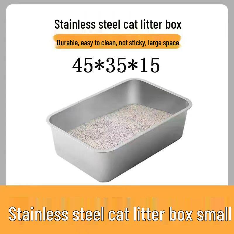 Rechteckige Katzentoilette aus Edelstahl, Spritzschutz, Leicht zu reinigen, Großes Fassungsvermögen