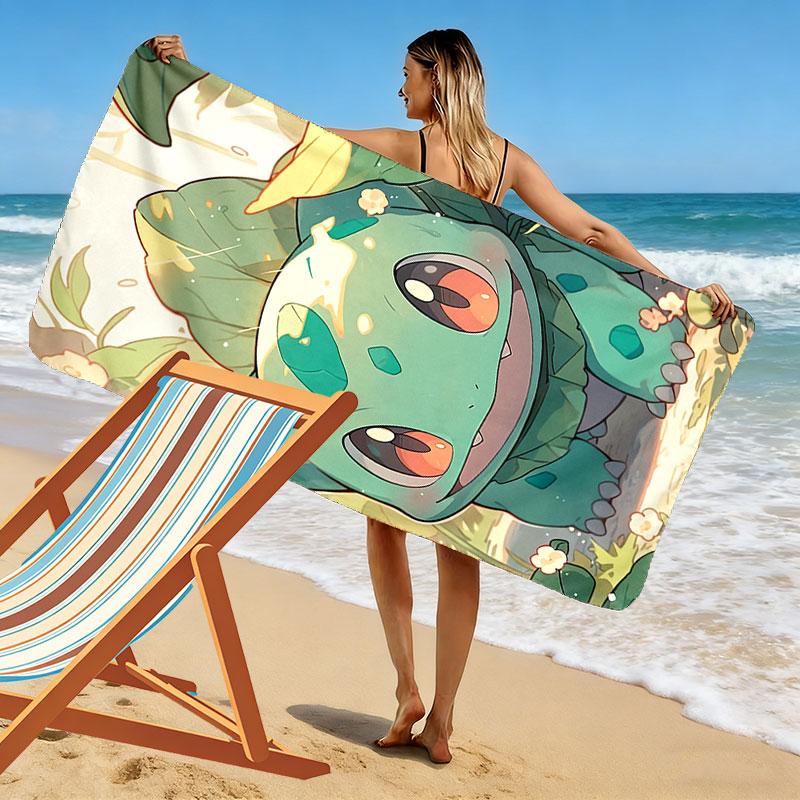 Bulbasaur Print Beach Towel, Large Soft Quick Dry Towel for Beach Camping Swimming