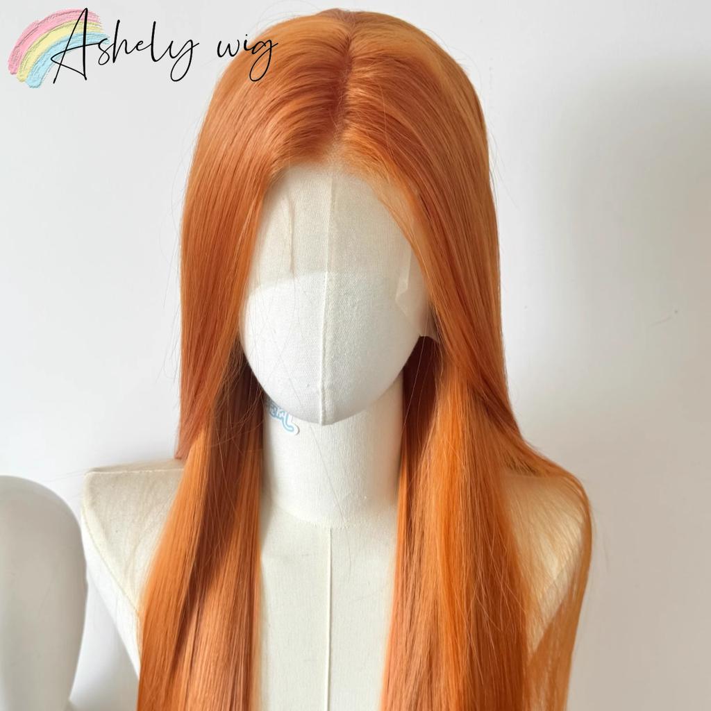 Orange Synthetic Lace Front Wig Long Straight Hair High Temperature Fibers Natural Looking Synthetic Wig High Quality Cosplay