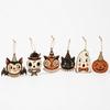 Set of 6 Personalized Halloween Wooden Hanging Ornaments with Vintage and Cute Designs for Home Party Decor