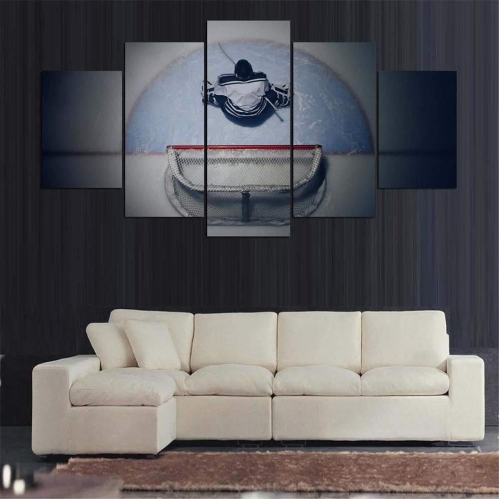 Canvas Painting Printed 5 Pieces Ice Hockey Goalie Poster For Modern Style Living Room Modular Picture Home Decoration