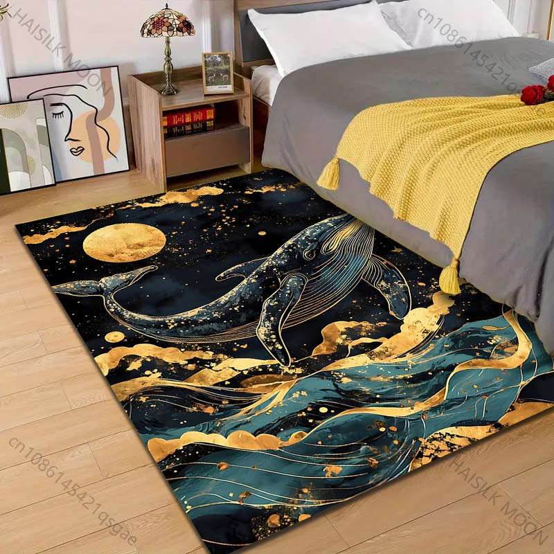 

1PC Golden whale and moon Print Carpet Rug for Living Room Bedroom Sofa Doormat Home Decor Non-slip Floor Mat 40x60cm