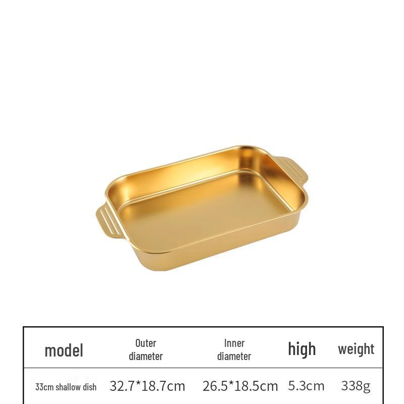 Korean 304 Stainless Steel Grilled Fish Pan, Rectangular Baking Tray with Double Ears for Serving Rice and Vegetables
