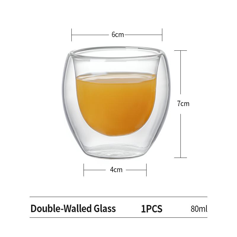 

OANKR Double Wall Insulated Glasses 80ml Coffee Cup High Borosilicate Glass Milk Coffee Tea Water Mug Cafe Tool Bar Accessories