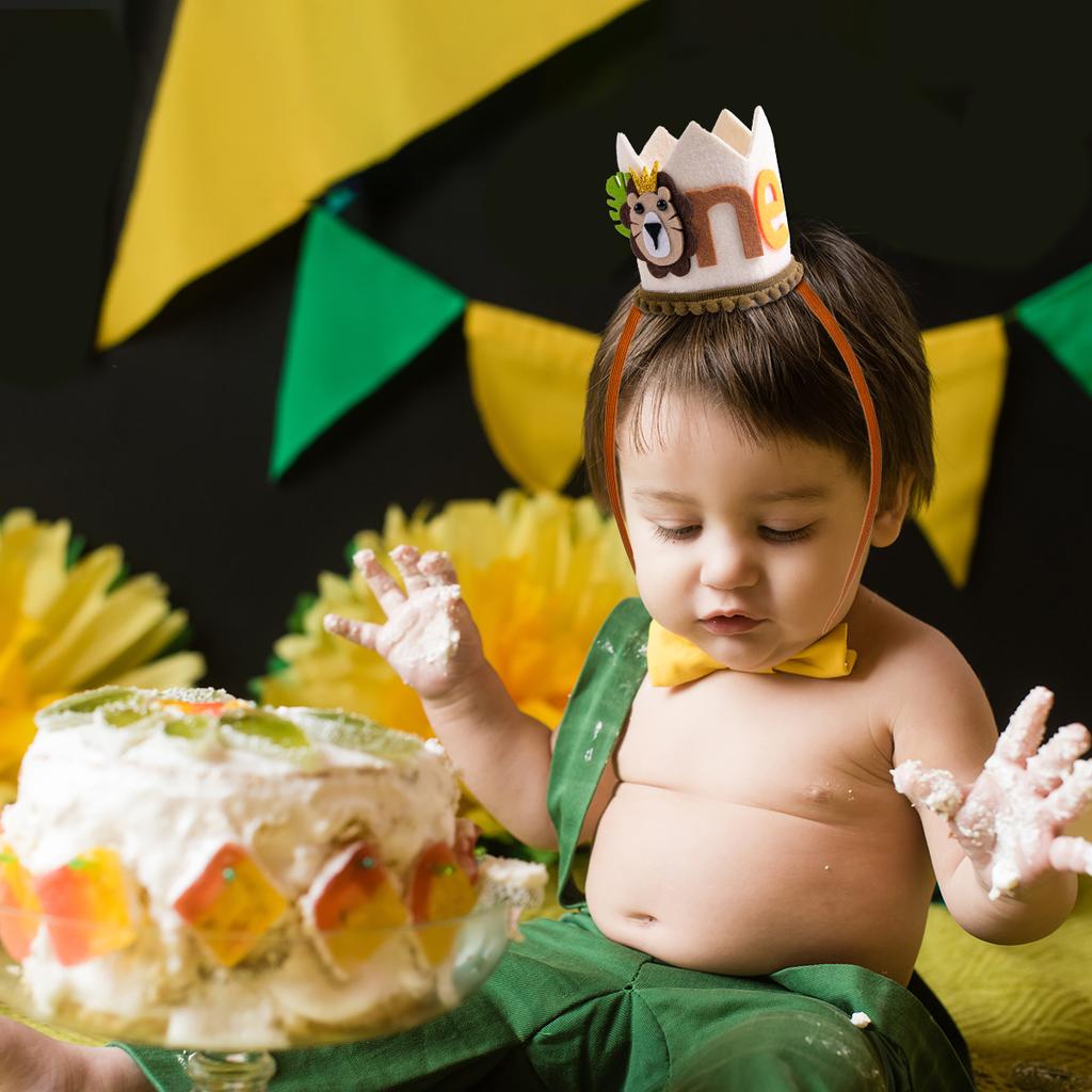 Jungle Safari Animal Lion One 1 Year Birthday Crown Headband Hat Happy Birthday Party Decor Kids Baby Shower 1st Birthday Party