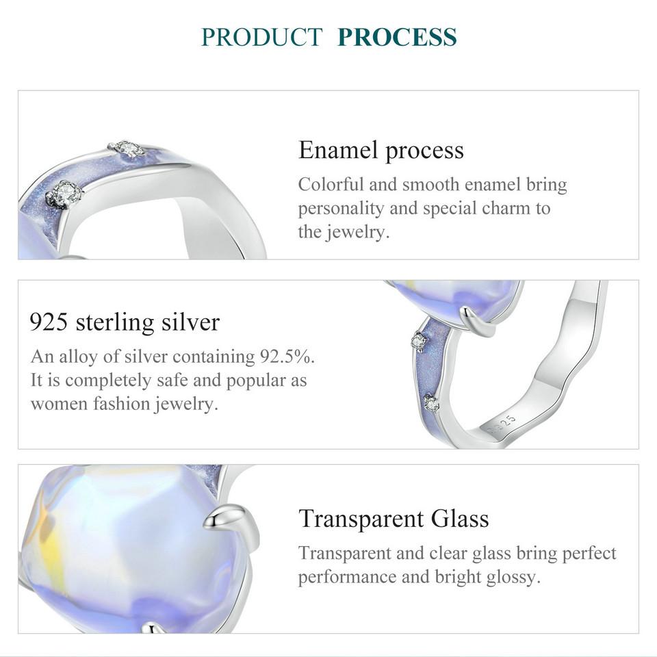 BAMOER Inel din argint 925 purpuriu piatră Aurora Inel cu bandă ondulată pentru femei, cadou pentru petrecere, bijuterii fine