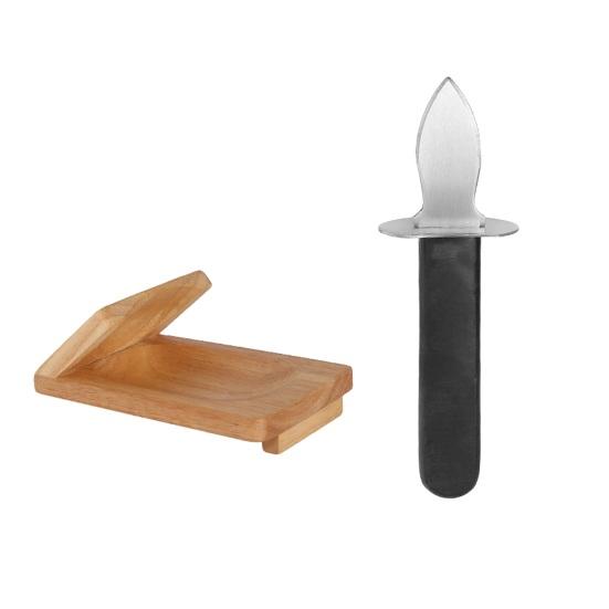 Essential Kitchen Seafood Utensil Oyster Shucker Cutter with Clamp, Stainless Steel Blade And Ergonomic Durable Shucking Kit Wood Base Design,