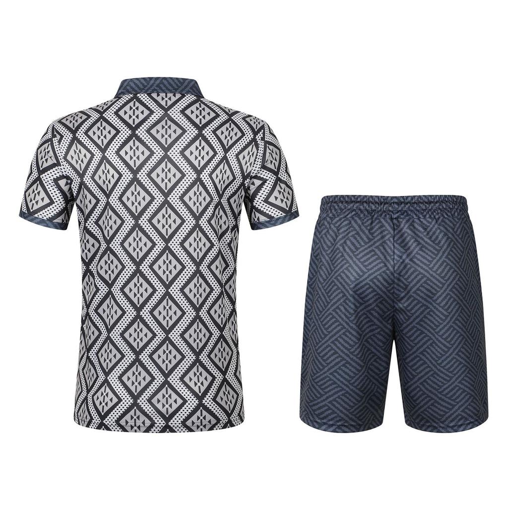 Men's Summer Printed Zipper Lapel Short Sleeve Top Shorts Suit Men's Casual Sports Suit