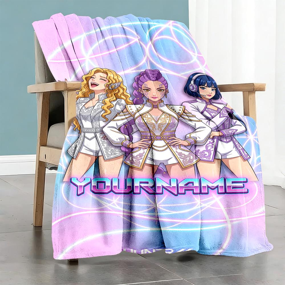 Demon Hunter Girls Customize Text Blanket Cozy Customizable Blanket Soft Warm Cozy Throw For Sofa Bedding Living Room Nap Four Seasons Universal