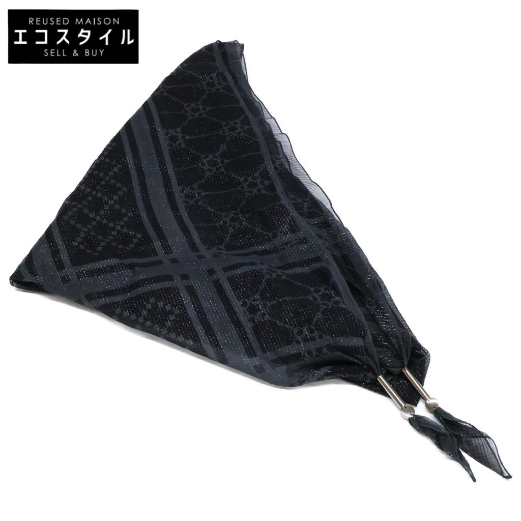 GUCCI Horsebit pattern glitter finish shawl with charm stole blackUsed